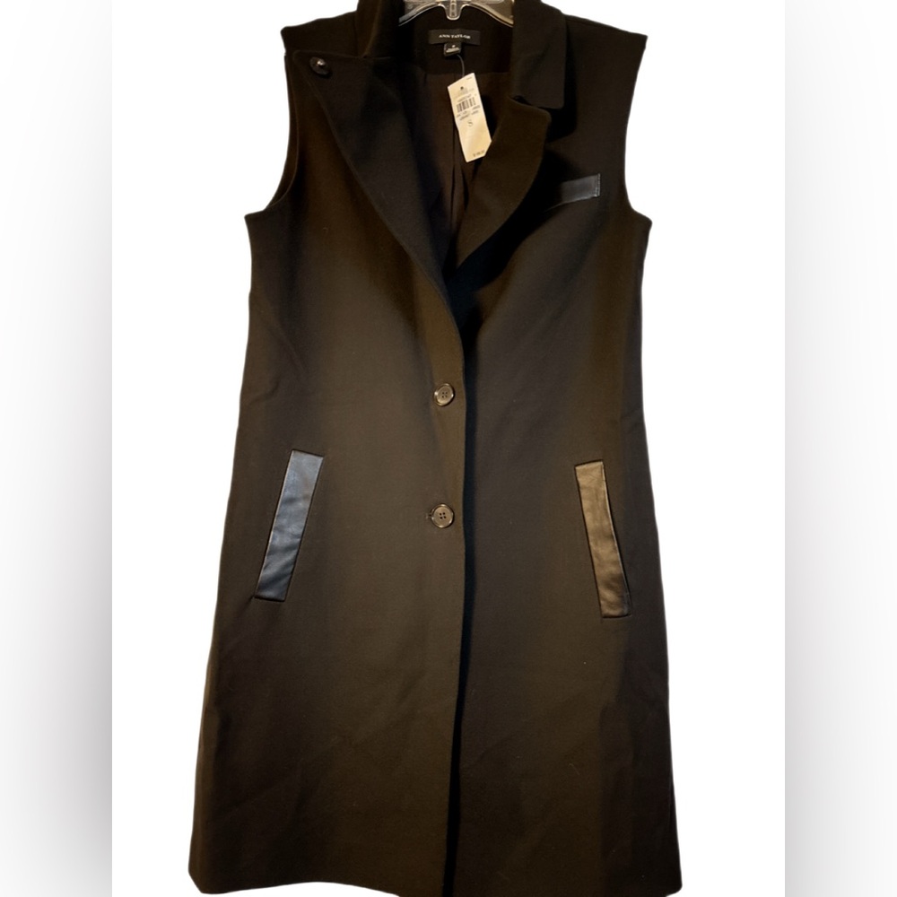 Ann Taylor Black Knit Vest | Leather Trim | NWT Size Small | Luxe Layering - Picture 3 of 7